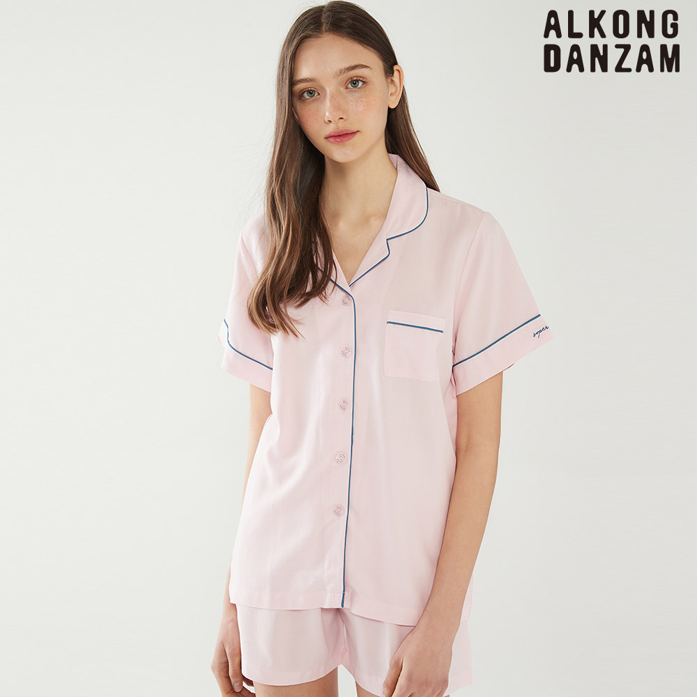 알콩단잠 여성잠옷 모먼트 텐셀 여름 파자마 반팔 상하세트 (셔츠형)