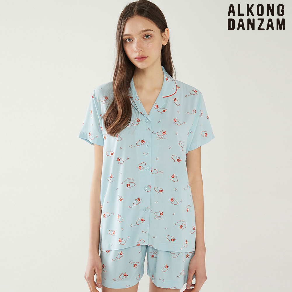 알콩단잠 여성잠옷 허밍 45수레이온 여름 파자마 반팔 상하세트 (셔츠형)