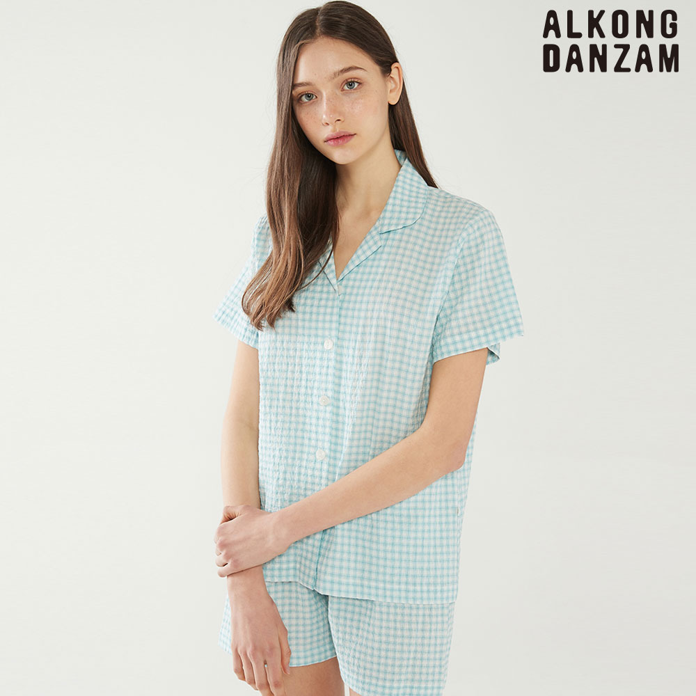 알콩단잠 여성잠옷 잉그리드 50수선염 여름 파자마 반팔 상하세트 (셔츠형)