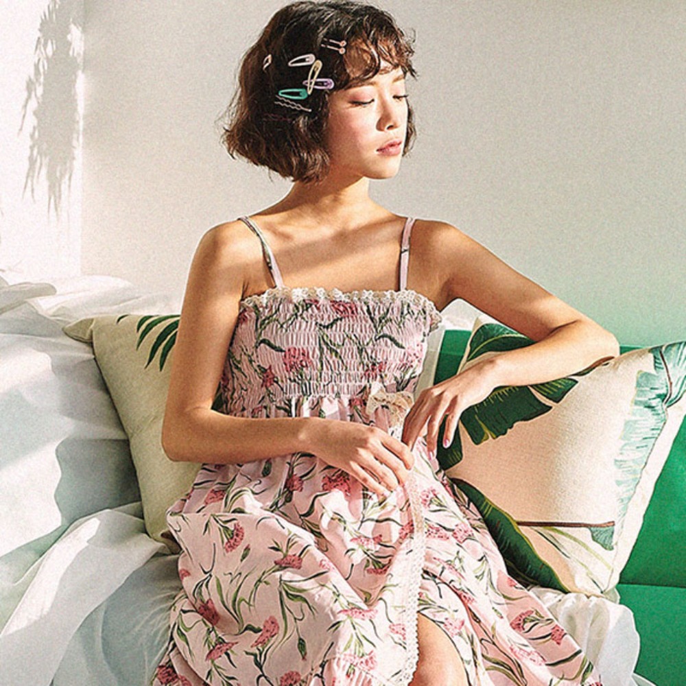 여성 여름잠옷 땡스포유 끈나시 랩원피스 헤어밴드