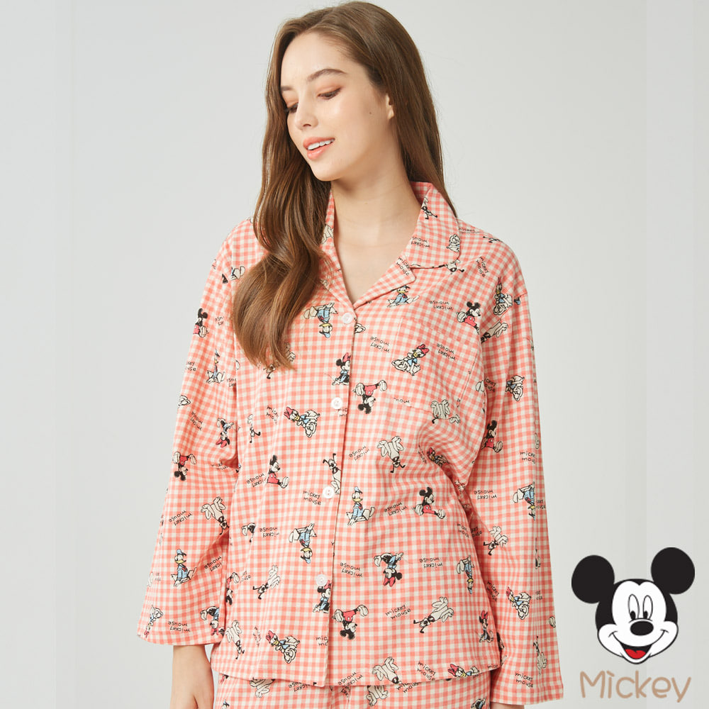 라운지웨어 데이지덕 여성잠옷 디즈니 미키마우스 홈웨어 체크파자마 (셔츠형)