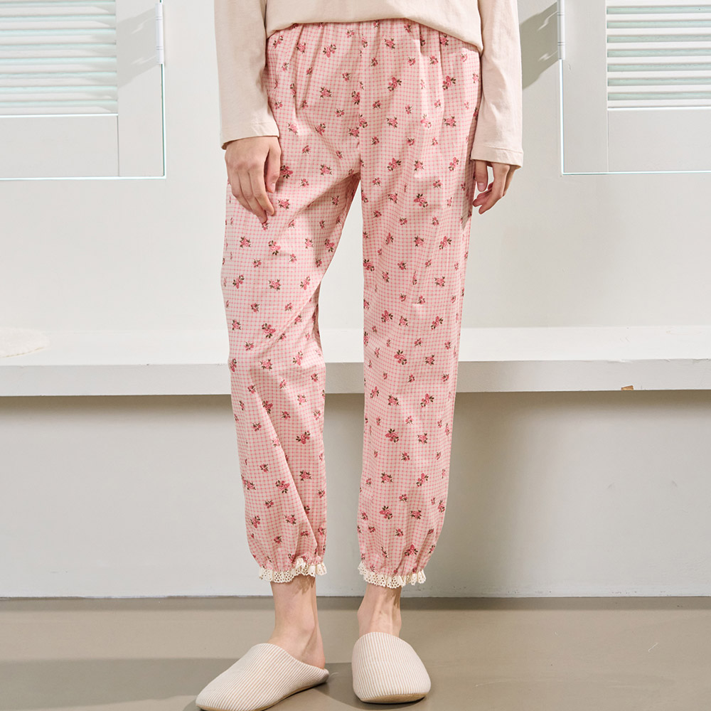 여성잠옷긴바지 라로즈레이스 순면실내복 9부 꽃무늬 파자마 홈웨어 (핑크)