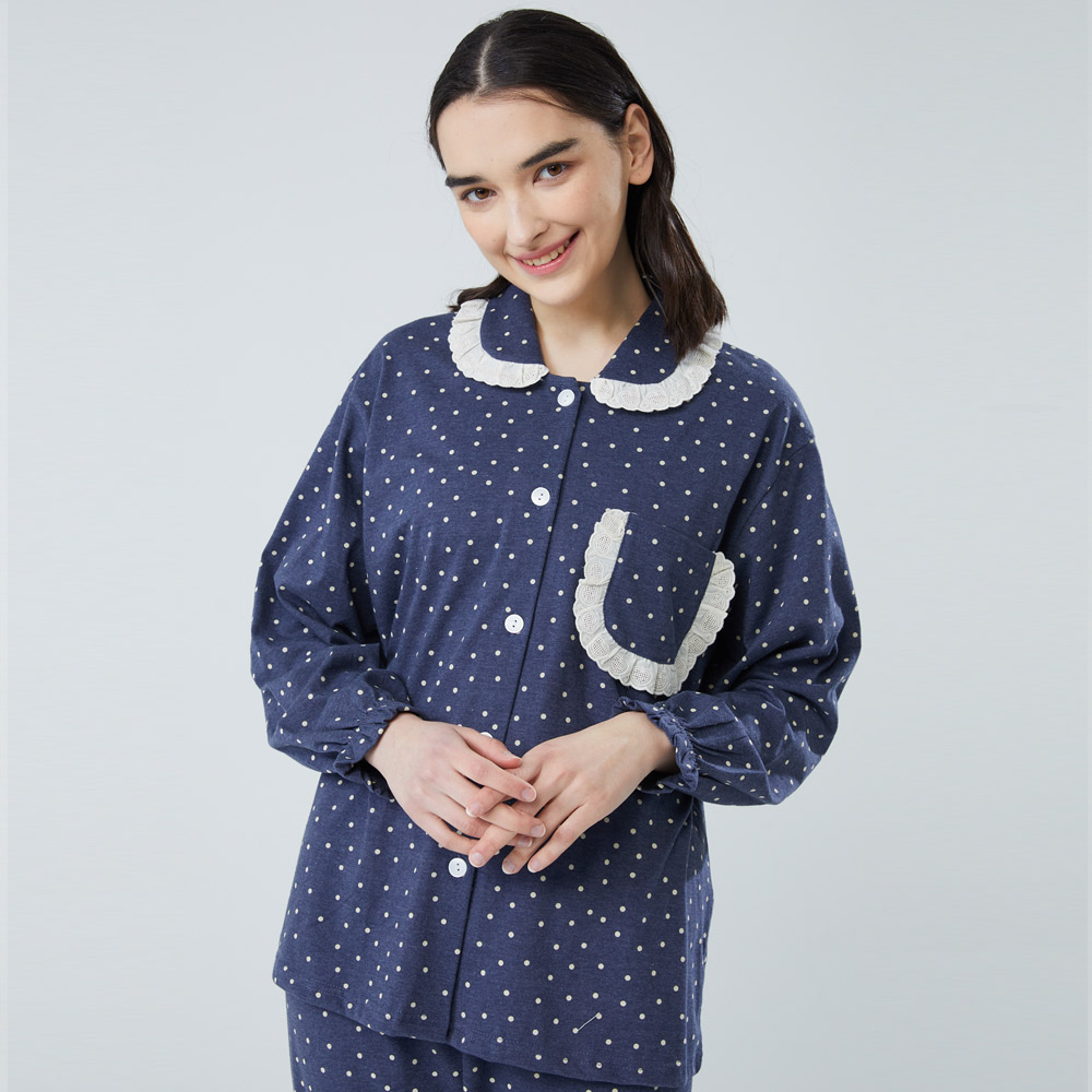 여성 빅사이즈잠옷 허니도트 파자마 집콕템 긴소매 잠옷세트 (셔츠형)