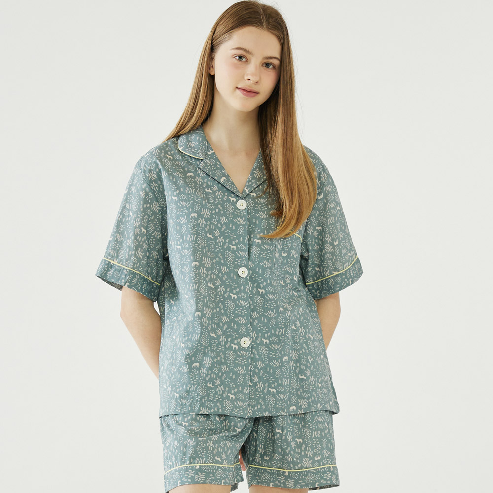 알콩단잠 여자잠옷브랜드 블루필드 여름파자마 상하세트 홈웨어 실내복 (셔츠형)