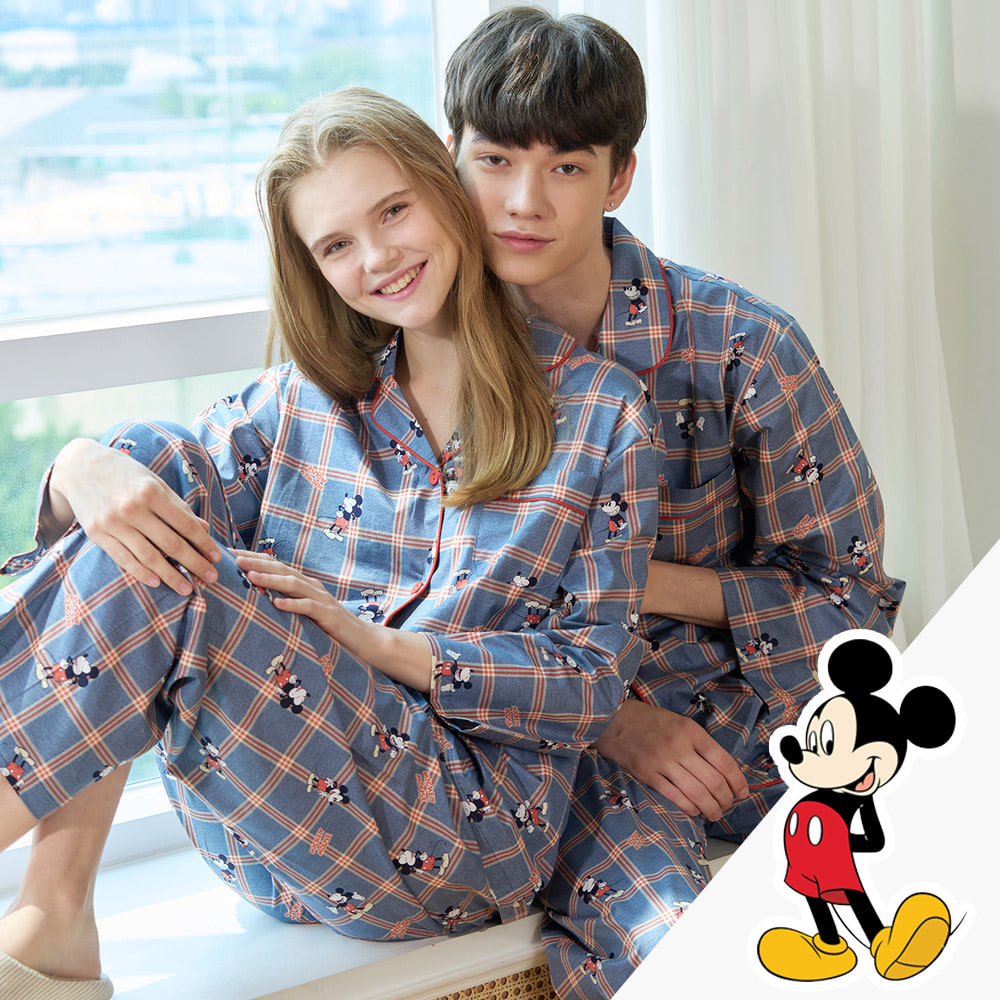 디즈니파자마 미키마우스 커플잠옷 미키메로우 순면 홈웨어세트 (셔츠형)