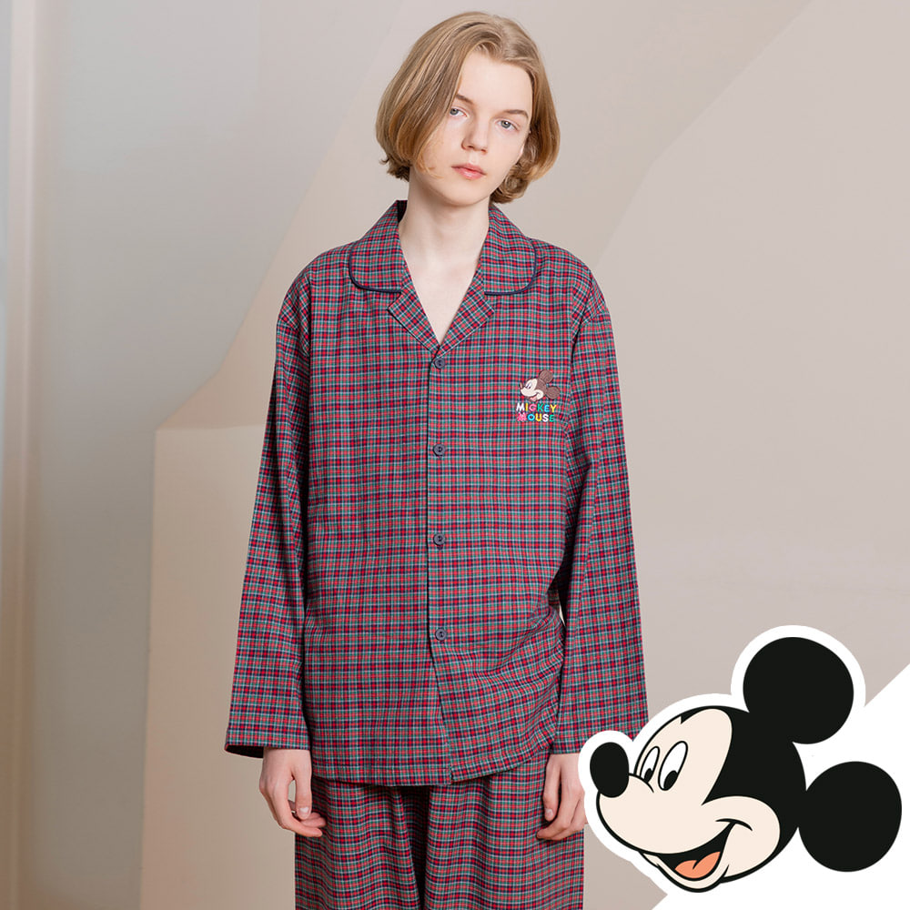 남자겨울잠옷 디즈니 미키마우스 체크파자마 기모 시어체크 홈웨어세트