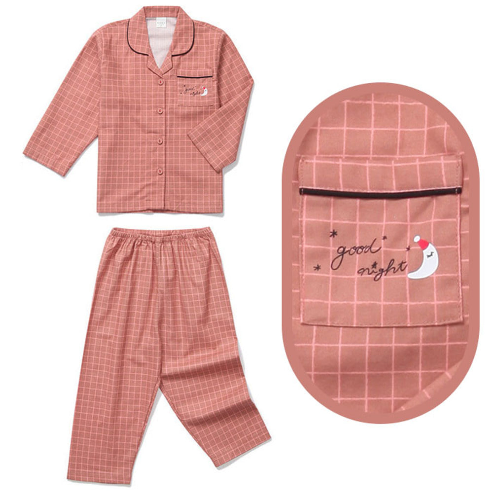 여자유아잠옷 사계절 긴팔 키즈파자마 체크 홈웨어 (7~8세)
