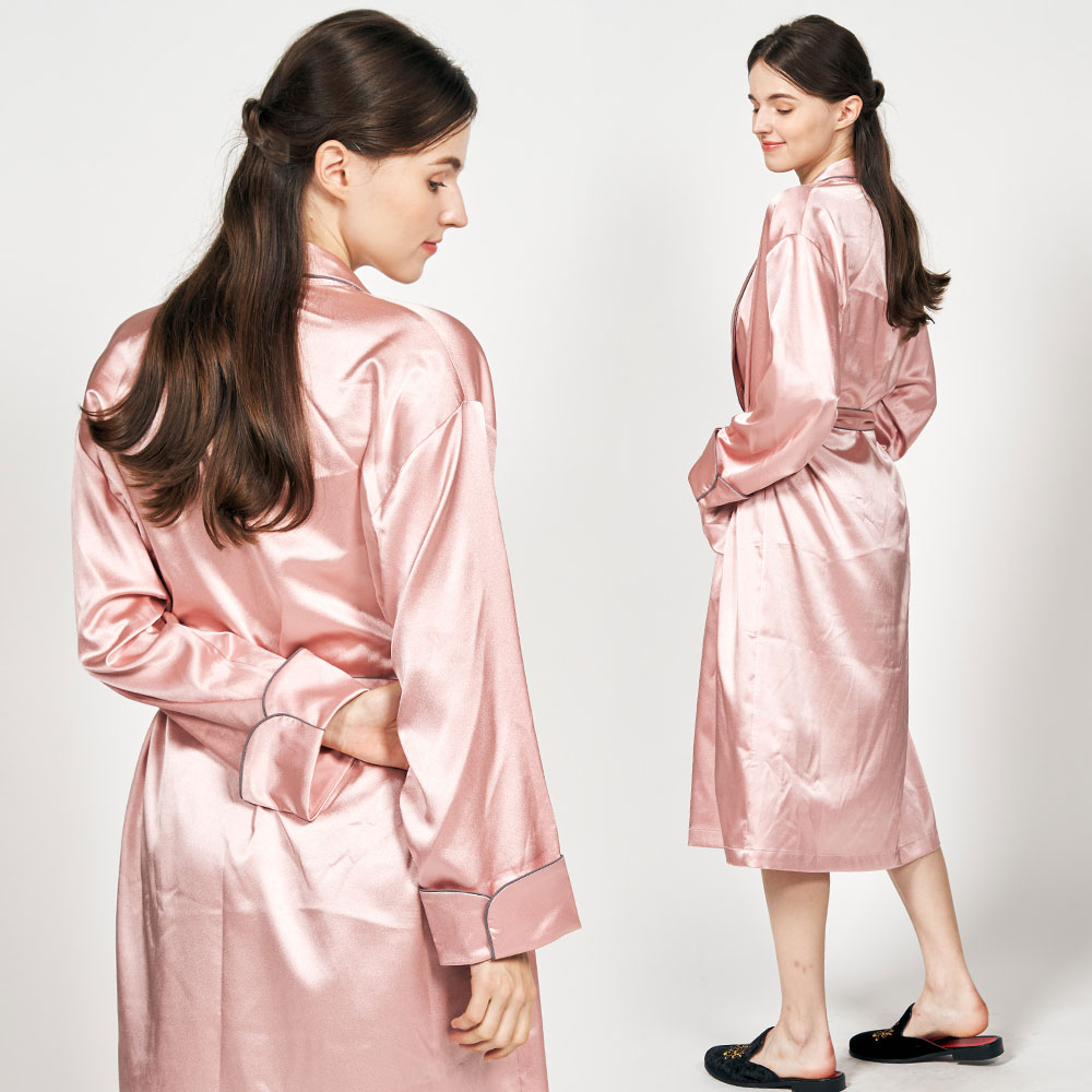 [~120cm롱] 여성 로브가운 컬러실크 나이트가운 잠옷 여친선물 (핑크)