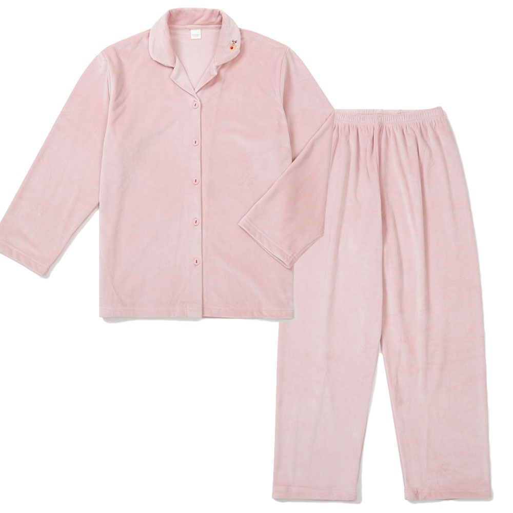 여성잠옷 엘린 긴팔 스판극세사 파자마 상하세트 (핑크/셔츠형)